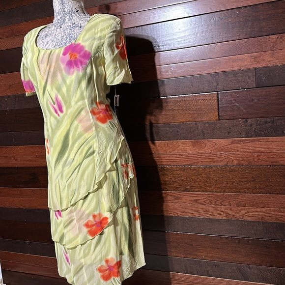 NWT Vintage 80s Frank Lyman Design Green Floral Midi Dress - Picture 5 of 12